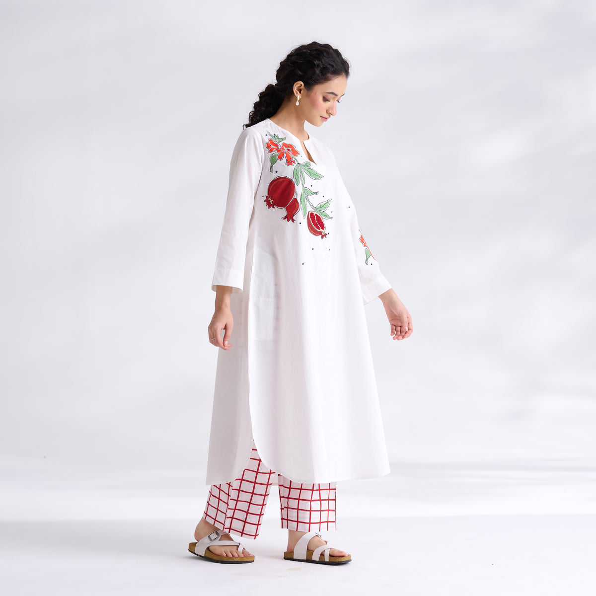 Anaar Patchwork Cotton Kurta Set - Red