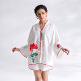 Petals on Cloud Embroidered Co-ord Set - Coral