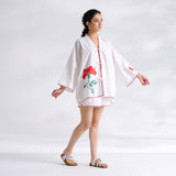 Petals on Cloud Embroidered Co-ord Set - Coral