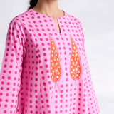 Paan Polka Hand Embroidered Kurta - Baby Pink