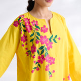 She Wore Flowers Cotton Kurta - Yellow