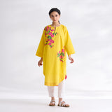 She Wore Flowers Cotton Kurta - Yellow