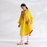 She Wore Flowers Cotton Kurta - Yellow