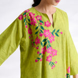 She Wore Flowers Cotton Kurta - Olive