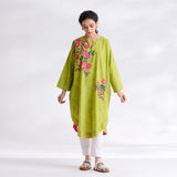 She Wore Flowers Cotton Kurta - Olive