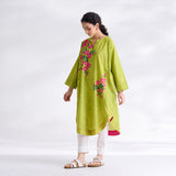 She Wore Flowers Cotton Kurta - Olive