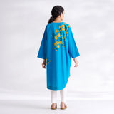 She Wore Flowers Cotton Kurta - Electric Blue