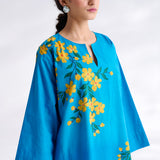 She Wore Flowers Cotton Kurta - Electric Blue