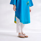 She Wore Flowers Cotton Kurta - Electric Blue