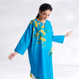 She Wore Flowers Cotton Kurta - Electric Blue