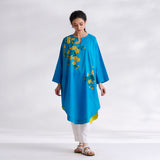 She Wore Flowers Cotton Kurta - Electric Blue