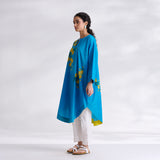 She Wore Flowers Cotton Kurta - Electric Blue