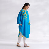 She Wore Flowers Cotton Kurta - Electric Blue