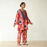 Paan Hand Embroidered Slub Cotton Coord Set - Multicolour