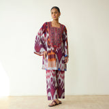 Ruby Hand Embroidered Slub Cotton Coord Set - Multicolour