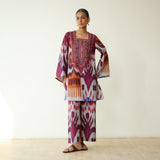 Ruby Hand Embroidered Slub Cotton Coord Set - Multicolour