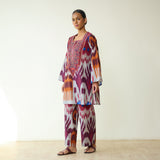 Ruby Hand Embroidered Slub Cotton Coord Set - Multicolour