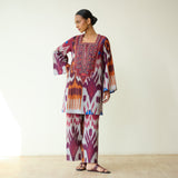 Ruby Hand Embroidered Slub Cotton Coord Set - Multicolour
