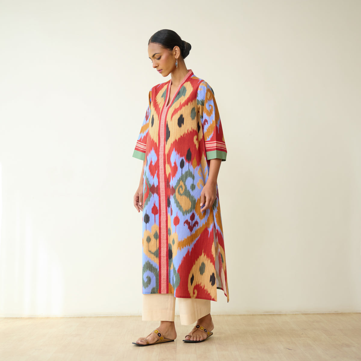 Maheeka Slub Cotton Kurta - Ocean Blue