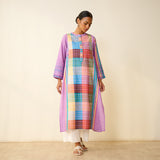 Old Town Slub Cotton Check Kurta - Dusty Pink