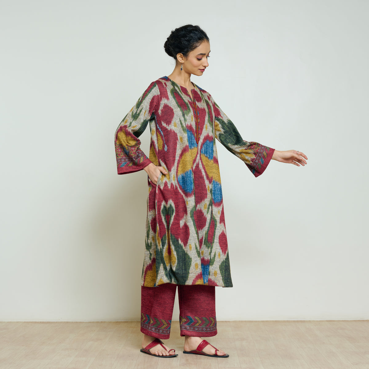 Moonara Hand Embroidered Woollen Kurta - Beige