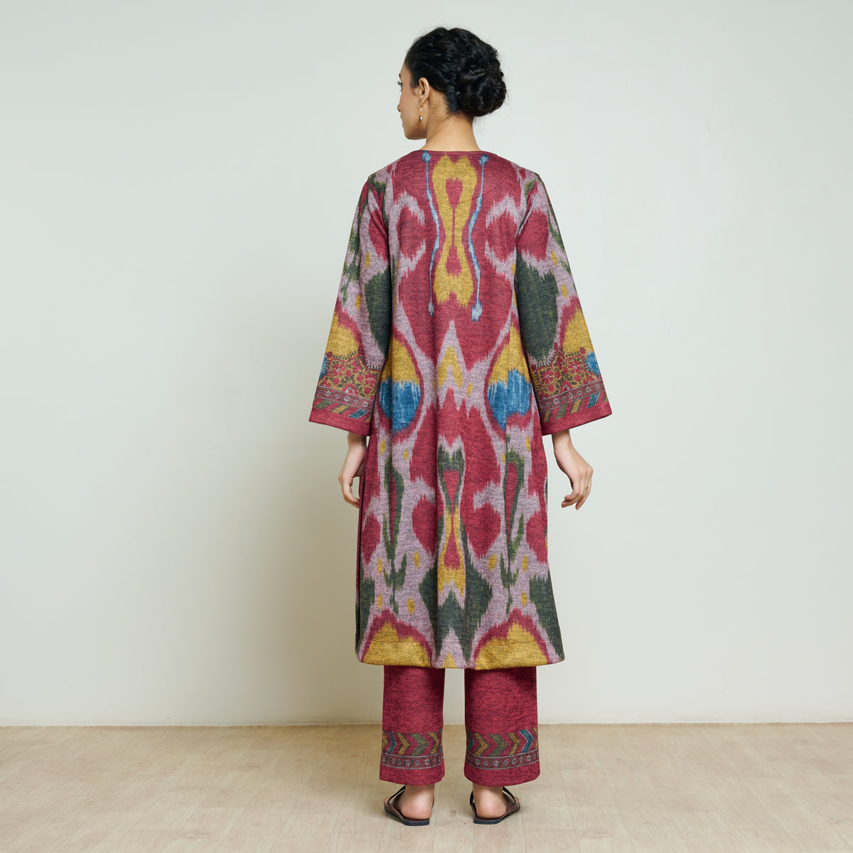 Moonara Hand Embroidered Woollen Kurta Set - Dusty Pink