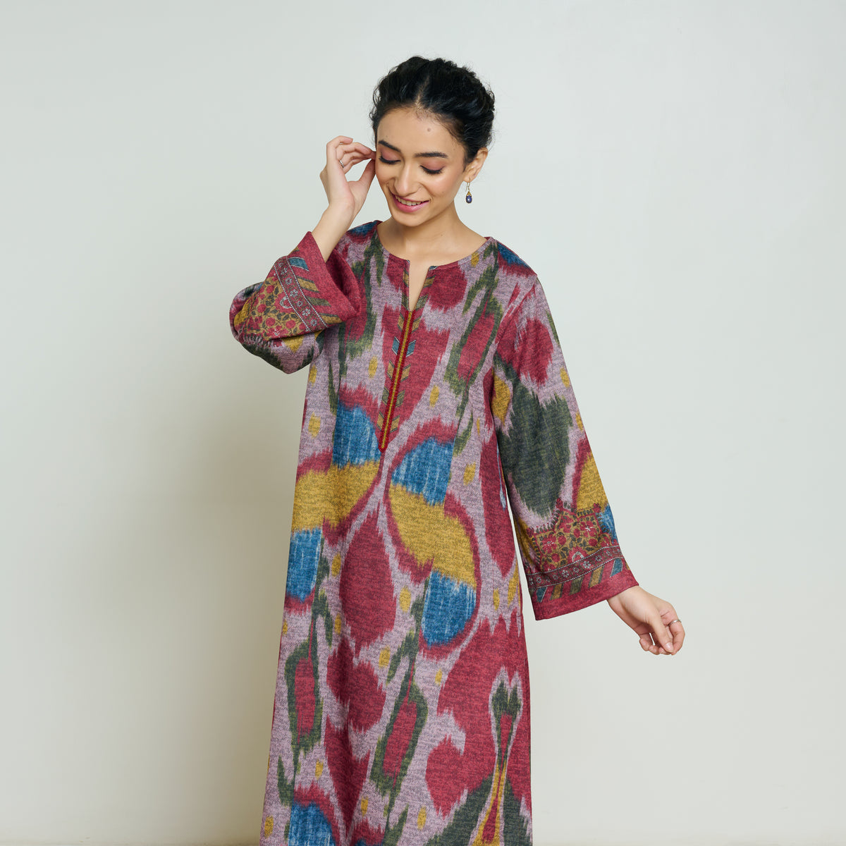 Moonara Hand Embroidered Woollen Kurta Set - Dusty Pink