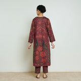 Valley of Flowers Hand Embroidered Woollen Kurta Set - Brick Red