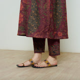 Valley of Flowers Hand Embroidered Woollen Kurta Set - Brick Red