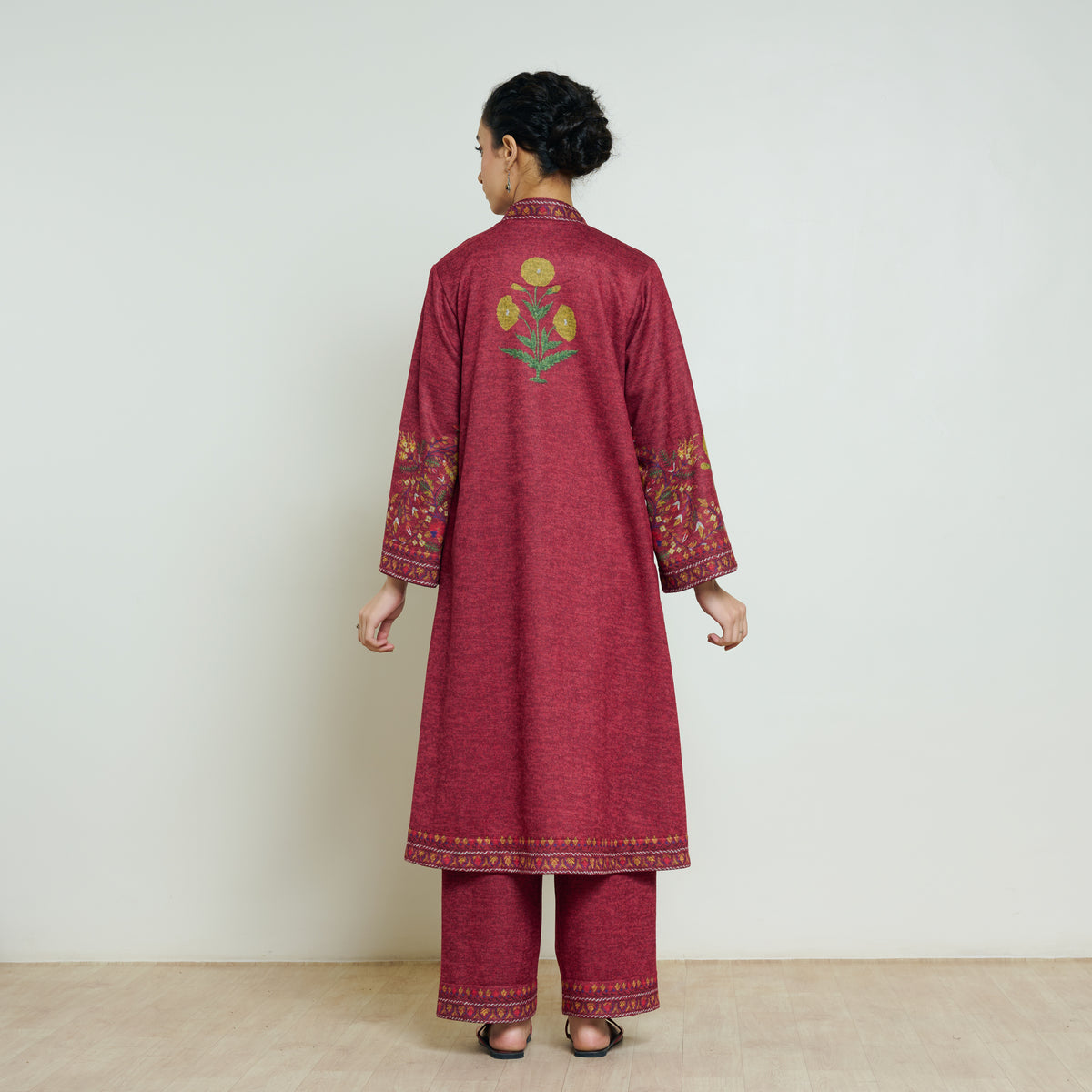 Gulmohar Woollen Kurta Set - Brick Red