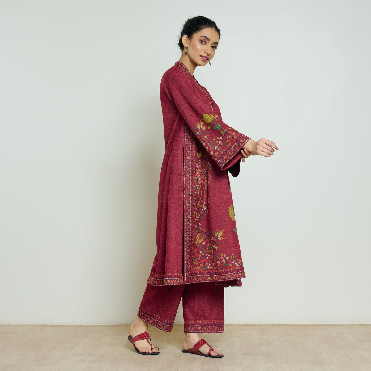 Gulmohar Woollen Kurta - Brick Red