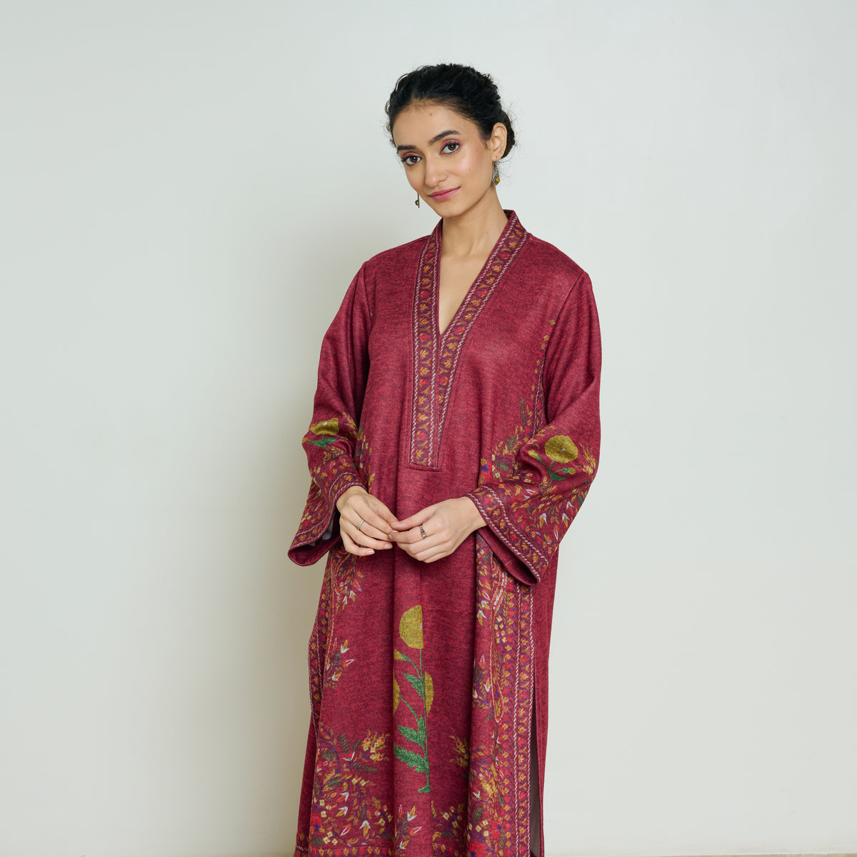 Gulmohar Woollen Kurta Set - Brick Red