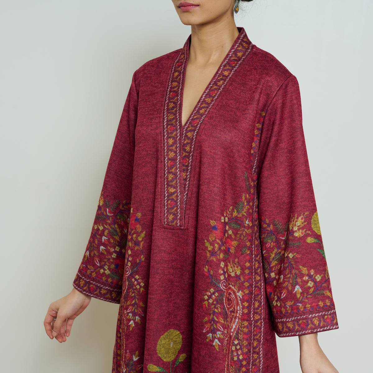 Gulmohar Woollen Kurta Set - Brick Red
