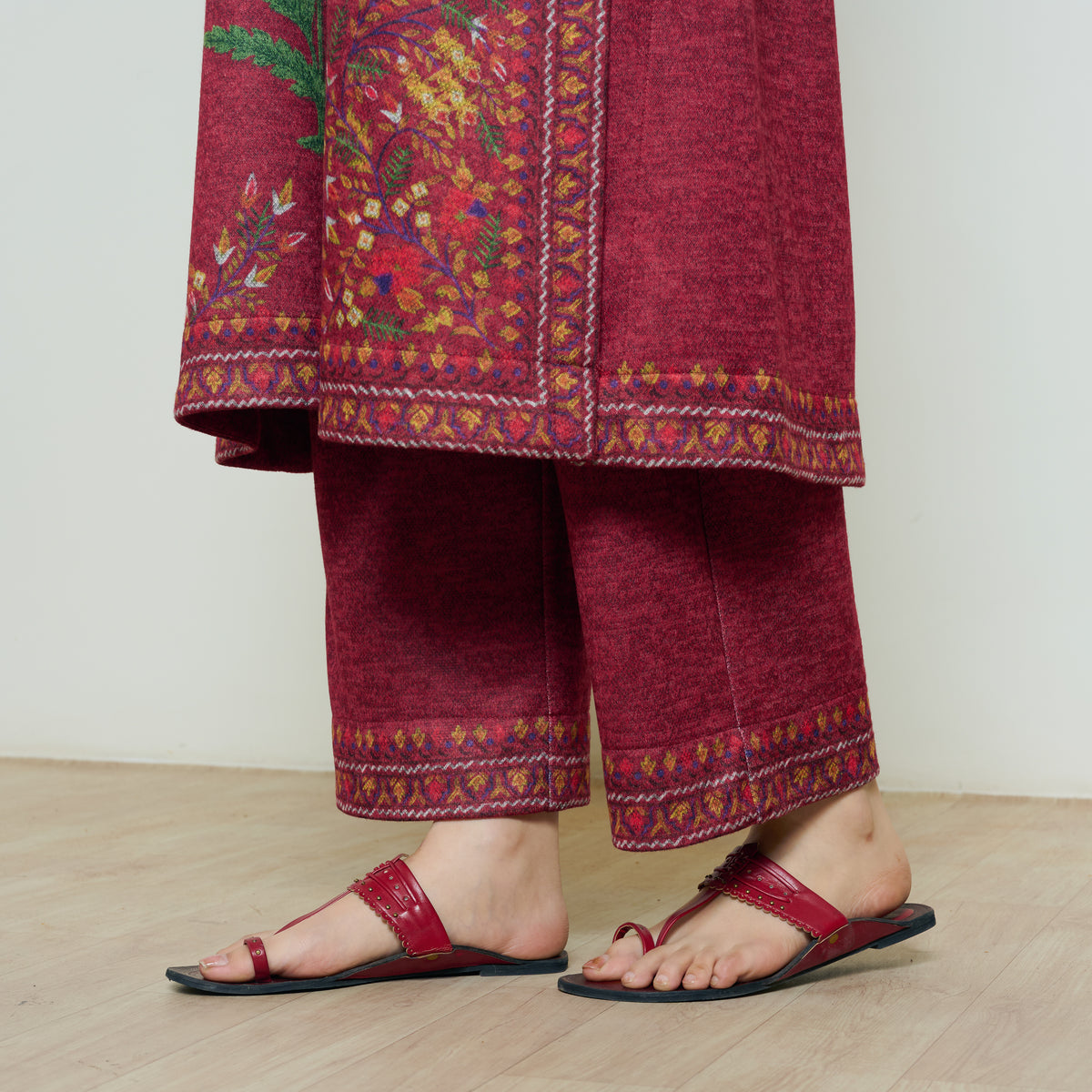 Gulmohar Woollen Kurta Set - Brick Red