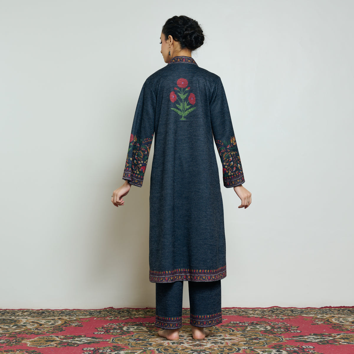 Gulmohar Woollen Kurta Set - Charcoal