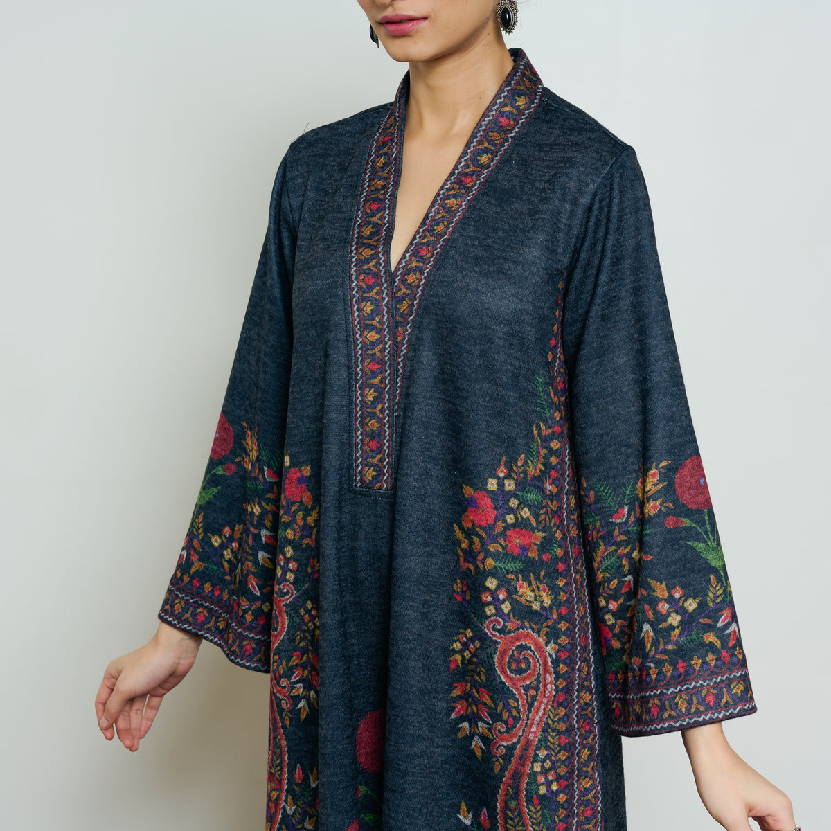 Gulmohar Woollen Kurta Set - Charcoal