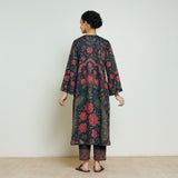 Valley of Flowers Hand Embroidered Woollen Kurta Set - Charcoal