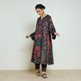 Valley of Flowers Hand Embroidered Woollen Kurta Set - Charcoal
