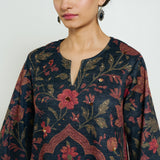 Valley of Flowers Hand Embroidered Woollen Kurta Set - Charcoal