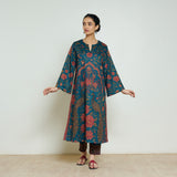 Valley of Flowers Hand Embroidered Woollen Kurta Set - Transformative Teal