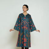 Valley of Flowers Hand Embroidered Woollen Kurta - Transformative Teal