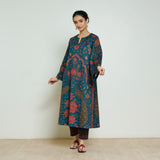 Valley of Flowers Hand Embroidered Woollen Kurta - Transformative Teal