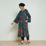 Valley of Flowers Hand Embroidered Woollen Kurta - Transformative Teal
