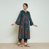 Valley of Flowers Hand Embroidered Woollen Kurta Set - Transformative Teal