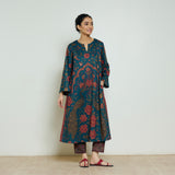 Valley of Flowers Hand Embroidered Woollen Kurta - Transformative Teal