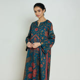 Valley of Flowers Hand Embroidered Woollen Kurta - Transformative Teal