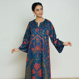 Valley of Flowers Hand Embroidered Woollen Kurta Set - Electric blue
