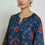 Valley of Flowers Hand Embroidered Woollen Kurta Set - Electric blue