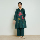 Burans Woollen Kurta Set - Forest Green