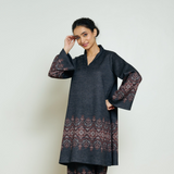 Snowflower Woollen Kurta - Black